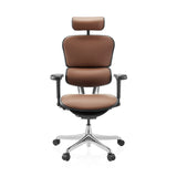 Poltrona di lusso ERGOHUMAN ULTRA L GEN2 marrone in pelle con poggiatesta e base a cinque ruote di hjh OFFICE – vista a 360° (vista frontale 0°)