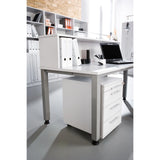 Scrivania regolabile in altezza QUEO 8 S in rovere rustico con sovrastruttura e cassettiera su ruote di hjh OFFICE PRO