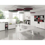 Isole acustiche circolari a soffitto ADSRB1 in vari colori sul soffitto di un ufficio di hjh OFFICE PRO