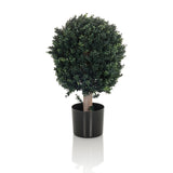 Piante artificiali verdi BUXUS a forma di albero sferico con vaso nero di hjh OFFICE – vista a 360° (profilo laterale 90°)
