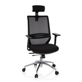 Sedia da ufficio professionale PROFONDO PRO nera con schienale in rete, poggiatesta e base a cinque ruote di hjh OFFICE – vista a 360° (vista frontale 20°)
