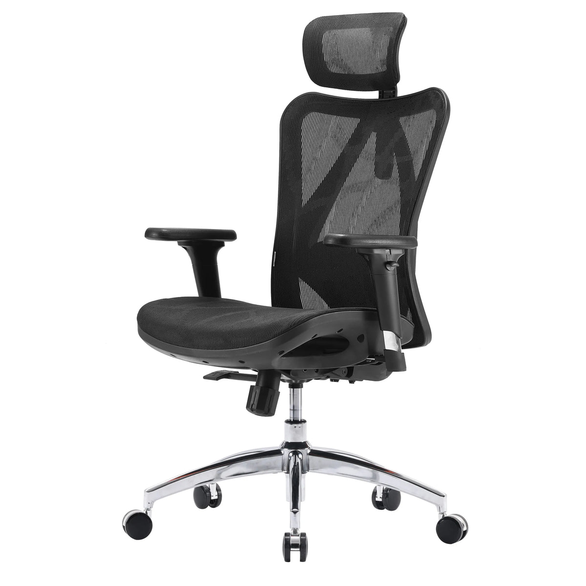 Sedia da ufficio professionale M57-M015 nera con schienale in rete, poggiatesta e base in alluminio di Sihoo
