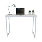 Scrivania bianca WORKSPACE I di 100 x 50 cm con laptop, lampada e piante di hjh OFFICE