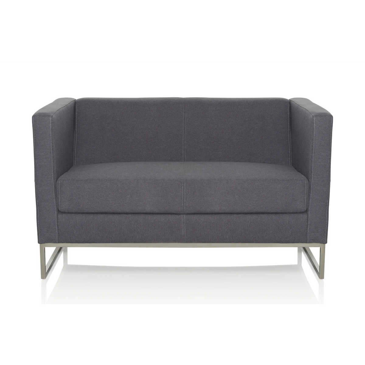Sofà lounge BARBADOS grigio scuro a due posti con struttura in metallo di hjh OFFICE – vista a 360° (vista frontale 0°)