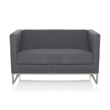 Sofà lounge BARBADOS grigio scuro a due posti con struttura in metallo di hjh OFFICE – vista a 360° (vista frontale 0°)