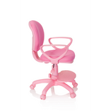 Rosa Kinderdrehstuhl KID COLOUR mit Armlehnen und Fußkreuz mit fünf Rollen von hjh OFFICE – 360-Grad-Ansicht (Seitenprofil 80°)