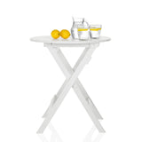 Tavolo pieghevole bianco TRAVANO T con piano rotondo e struttura a X di hjh LIVING