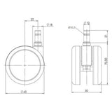 Disegno tecnico delle Rotelle per Sedia 5x ROLO 10mm/65mm con un diametro di 65 mm di hjh OFFICE