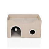 Cuccia chiusa per gatto PAWY EB beige con arco d'ingresso, pallina giocattolo e apertura laterale di hjh LIVING – vista a 360° (vista frontale 0°)