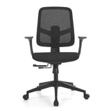 Sedia Home Office Malio nera con schienale in rete e base a cinque ruote di hjh OFFICE – vista a 360° (vista frontale 0°)