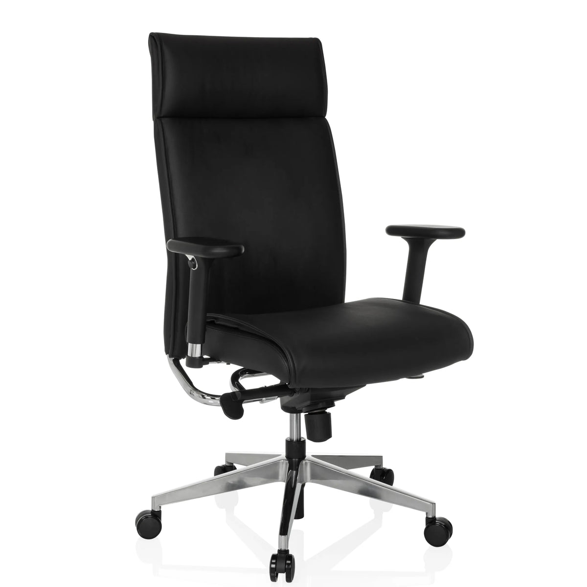 Poltrona professionale CURYO in nero con base a stella in metallo lucido e braccioli imbottiti di hjh OFFICE