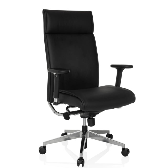 Poltrona professionale CURYO in nero con base a stella in metallo lucido e braccioli imbottiti di hjh OFFICE