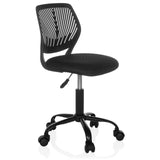 Sedia girevole per bambini KID QB nera con schienale in rete e base a cinque ruote di hjh OFFICE – vista a 360° (vista frontale a tre quarti 45°)