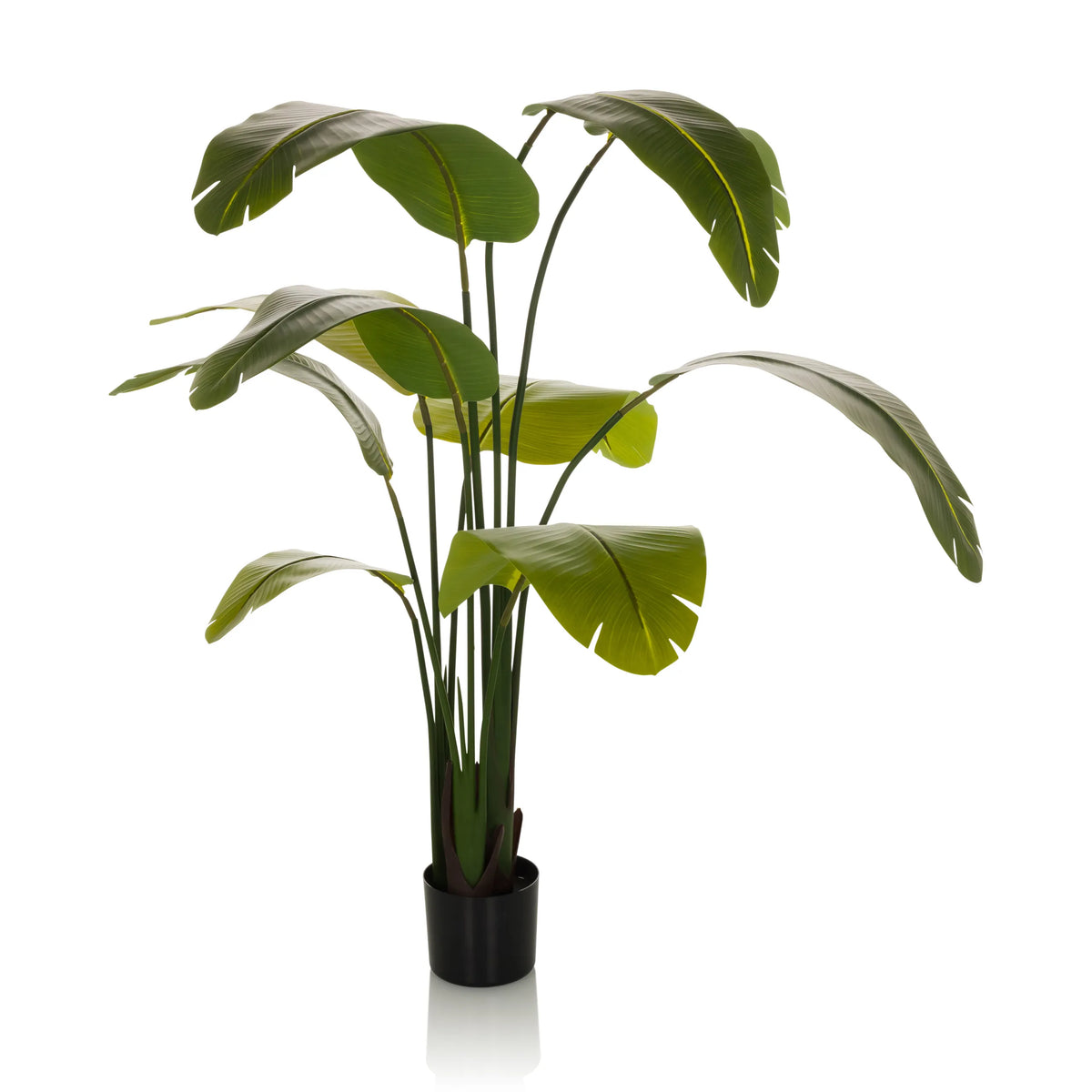 Piante artificiali verdi BANANE con grandi foglie in un vaso nero di hjh OFFICE – vista a 360° (vista frontale 0°)