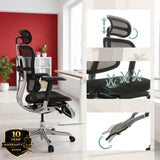 Poggiatesta regolabile e rivestimento in rete della poltrona di lusso ERGOHUMAN PLUS LEGPRO GEN2 di hjh OFFICE (immagine generata dall’IA)