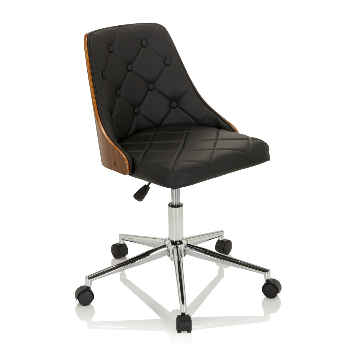 Sedia Home Office CENCA nera con imbottitura trapuntata e base a cinque ruote di hjh OFFICE – vista a 360° (vista frontale a tre quarti 40°)