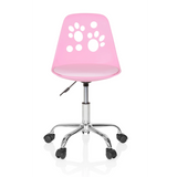 Sedia girevole per bambini FANCY I rosa con motivi a zampa sullo schienale e base a cinque ruote di hjh OFFICE – vista a 360° (vista frontale 0°)