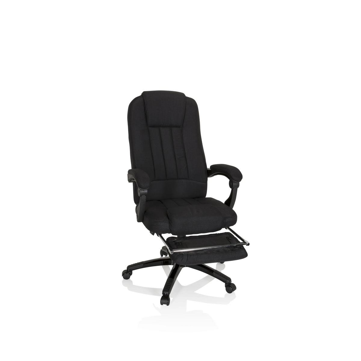 Schwarzer Homeoffice Chefsessel RELAX CL190 mit Armlehnen und Fußkreuz mit fünf Rollen von MyBuero – 360-Grad-Ansicht (Frontansicht 20°)