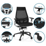 Sedia da ufficio professionale GENIDIA SMART WHITE CM in bianco e nero con schienale in rete e diverse possibilità di regolazione di hjh OFFICE