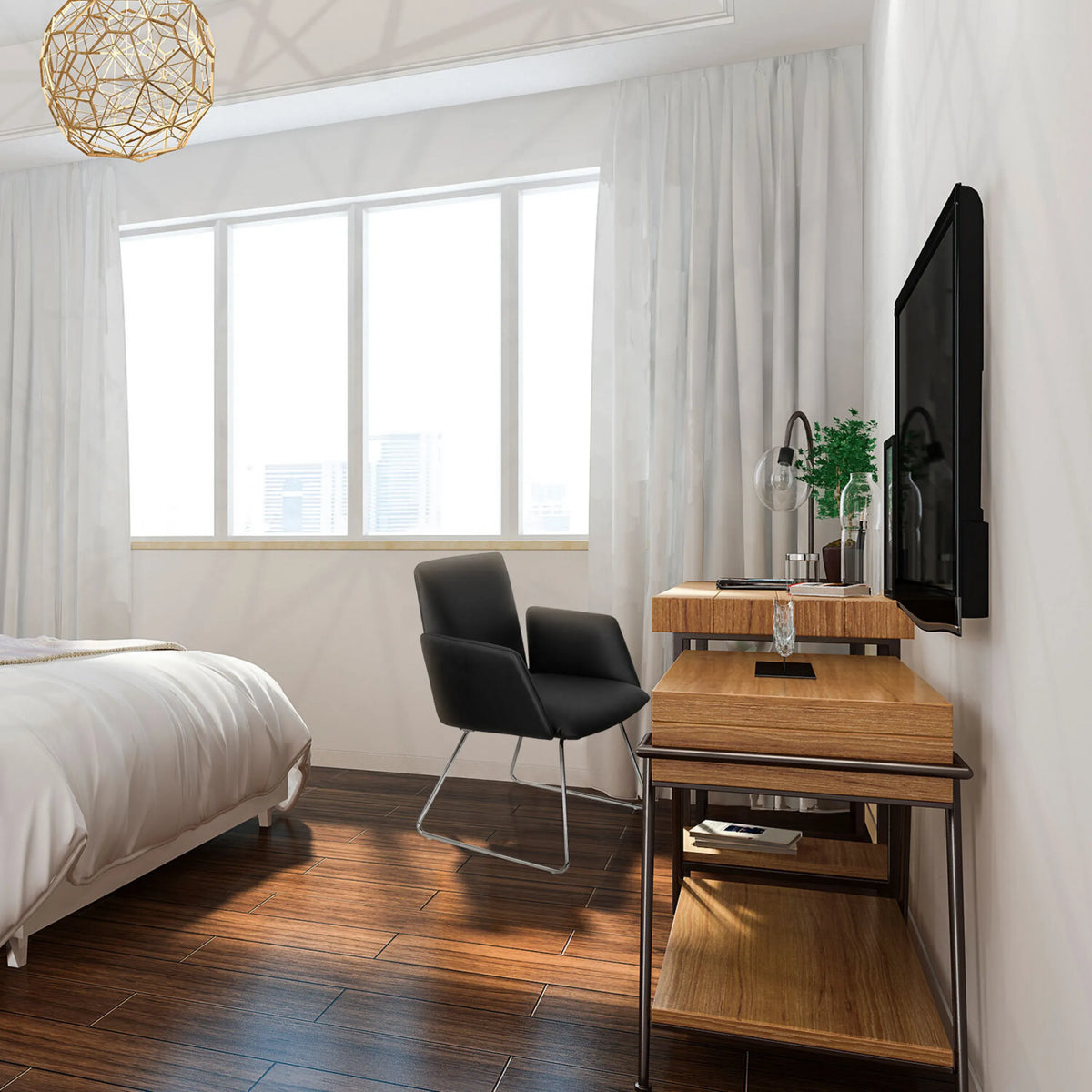 Schwarzer Polsterstuhl DESIGNIA V mit schlanken Metallbeinen in einem hellen Raum von hjh OFFICE