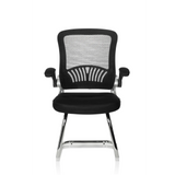 Sedia a sbalzo FLYER PRO V nera con schienale in rete, braccioli e base a slitta di hjh OFFICE – vista a 360° (vista frontale 0°)