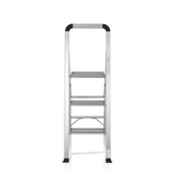 Scala richiudibile SOLID V in alluminio argentata con tre gradini e maniglia di hjh OFFICE – vista a 360° (vista frontale 0°)
