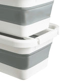 Contenitori pieghevoli CLEAN SILW impilati in grigio e bianco con maniglie integrate di hjh OFFICE