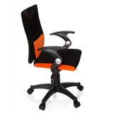 Sedia girevole per bambini KIDDY PRO AL nero-arancione con cuscino lombare e base a cinque ruote di hjh OFFICE – vista a 360° (profilo laterale 80°)