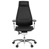 High-end Sedia da ufficio GENIDIA PRO nera in pelle con braccioli e base a cinque ruote di hjh OFFICE – vista a 360° (vista frontale 0°)
