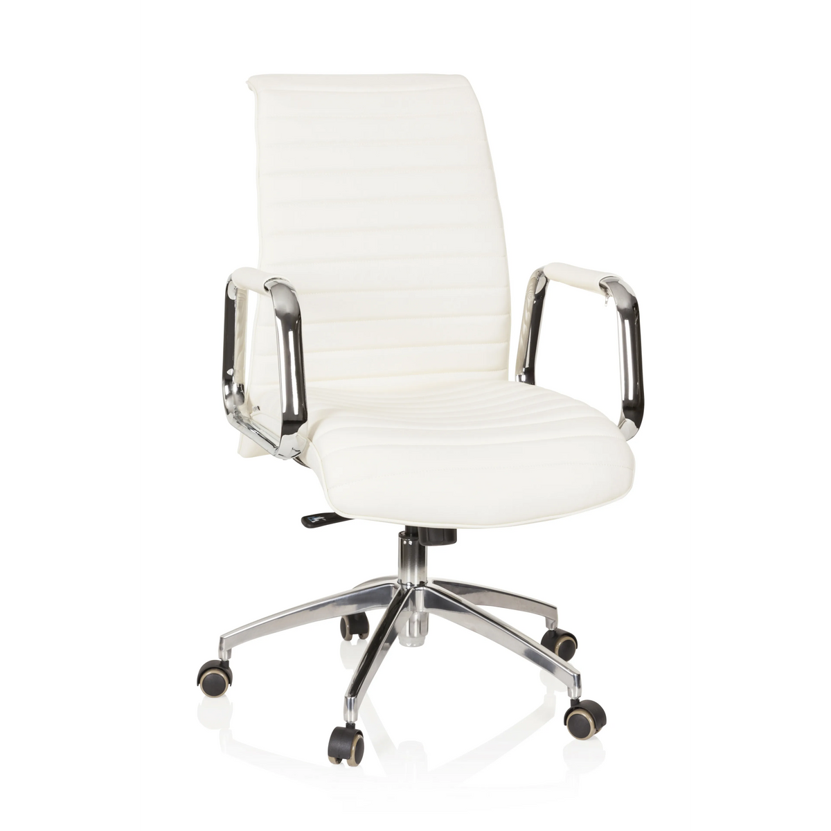 Poltrona professionale ASPERA 10 bianco crema con braccioli e base a cinque ruote di hjh OFFICE – vista a 360° (vista frontale 20°)