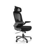 Sedia girevole XXL INSTRUCTOR T I PRO nera con schienale in rete e base a cinque ruote di hjh OFFICE – vista a 360° (vista frontale a tre quarti 60°)