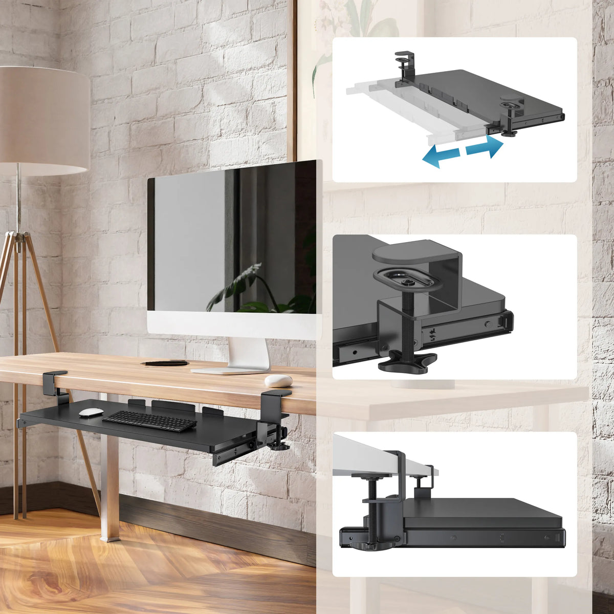 Vassoio per tastiera VM-KB con rivestimento nero e dispositivo di montaggio regolabile di hjh OFFICE