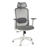 Sedia da ufficio professionale MIKEO G grigia con schienale in rete, poggiatesta e base a cinque ruote di hjh OFFICE – vista a 360° (vista frontale 15°)