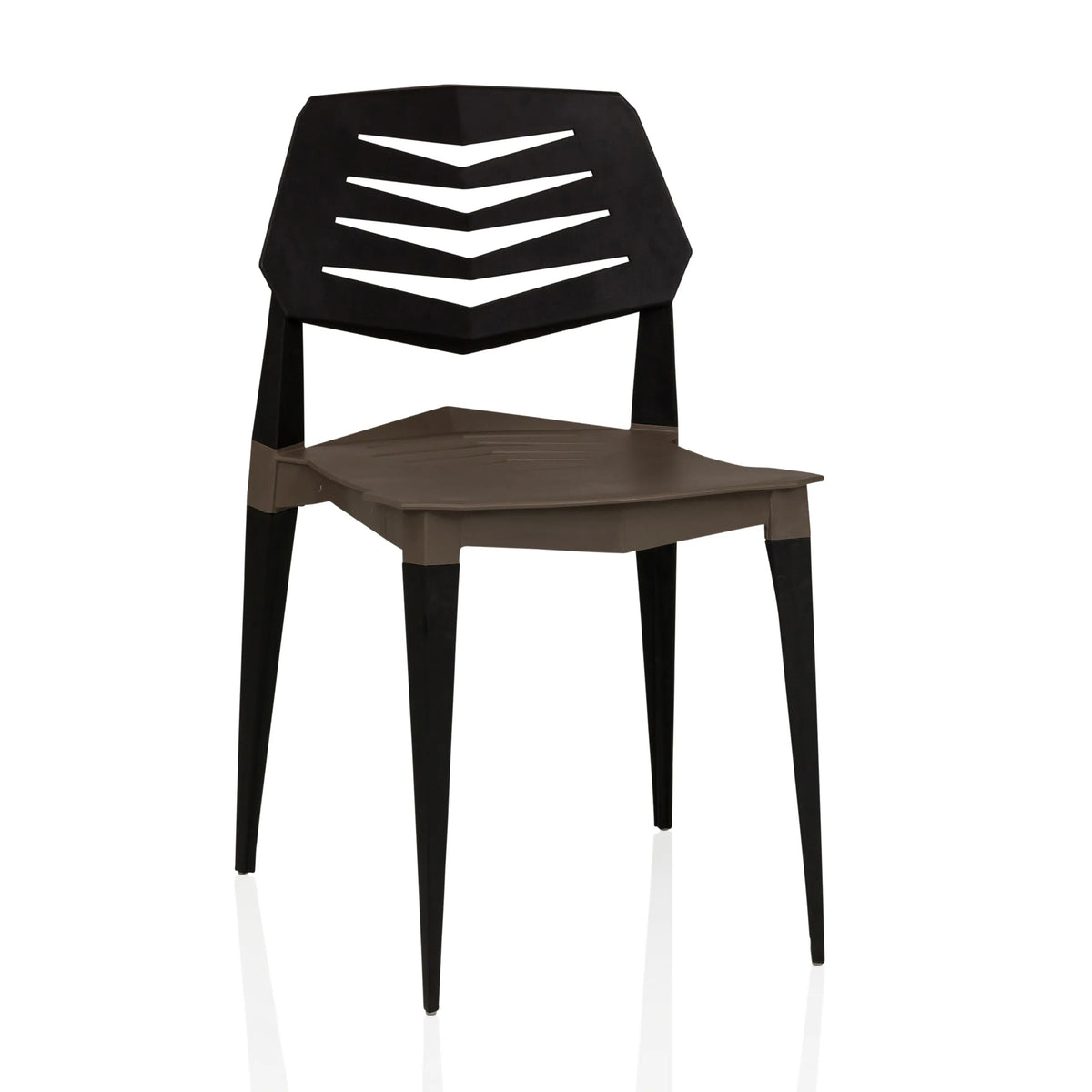 Sedia da esterno Flecharo marrone-nera con schienale traforato di hjh LIVING – vista a 360° (vista frontale 15°)