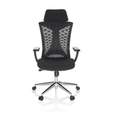 Sedia da ufficio professionale FALEO B nera con schienale in rete e base a cinque ruote di hjh OFFICE – vista a 360° (vista frontale 0°)