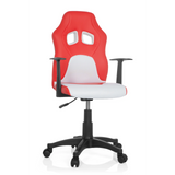 Sedia girevole per bambini TEEN GAME AL rossa e bianca con braccioli e base nera a cinque ruote di hjh OFFICE – vista a 360° (vista frontale 20°)