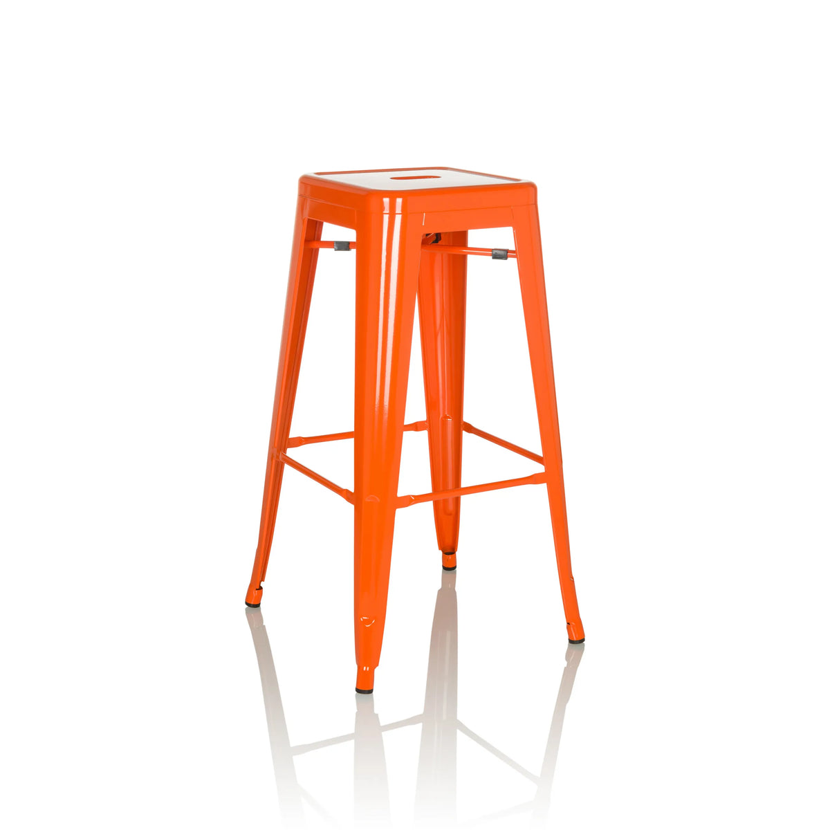 Sgabello da bar VANTAGGIO HIGH arancione con quattro gambe e poggiapiedi integrati di hjh OFFICE – vista a 360° (vista frontale a tre quarti 30°)