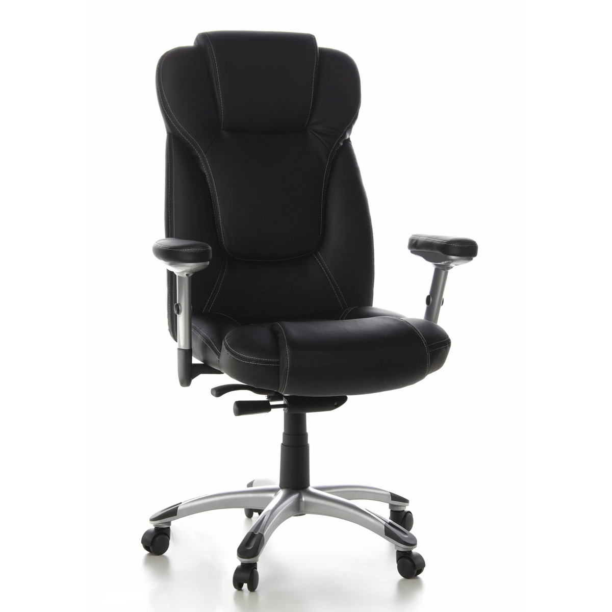 Poltrona professionale EMBASSY 200 nera con braccioli e base a cinque ruote di hjh OFFICE – vista a 360° (vista frontale 20°)