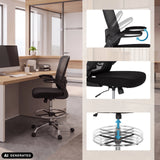Sedia da banco VENDO WORK in nero con poggiapiedi e braccioli girevoli di hjh OFFICE (immagine generata dall’IA)