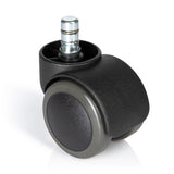 Rotelle per Sedia 5x ROLO No-Noise 11mm/50mm nere per pavimenti duri con perno in metallo argento di hjh OFFICE – vista a 360° (vista frontale 0°)