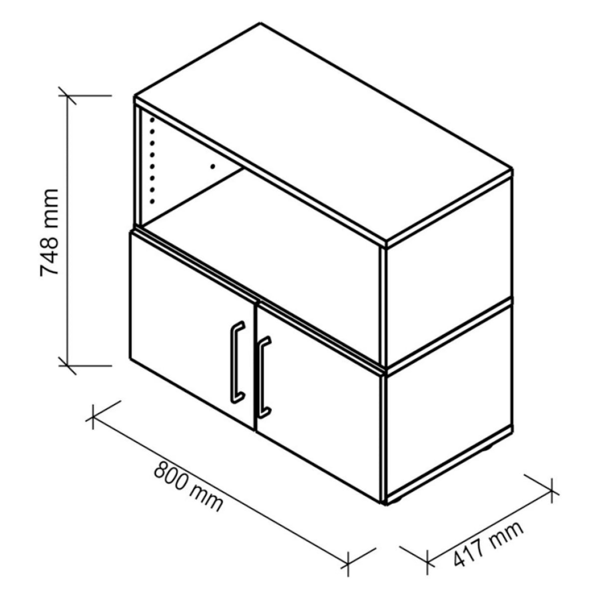Disegno tecnico del mobile base FlexWall di 800 × 417 mm di hjh OFFICE PRO