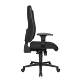 Sedia da ufficio professionale HJH WORK PRO nera con schienale in rete e base a cinque ruote di Topstar – vista a 360° (vista posteriore a tre quarti 120°)
