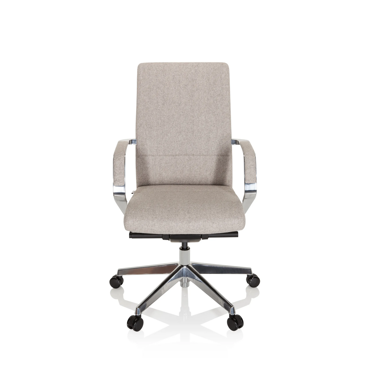 Sedia da ufficio professionale BESSONA beige con braccioli e base a cinque ruote di hjh OFFICE – vista a 360° (vista frontale 0°)