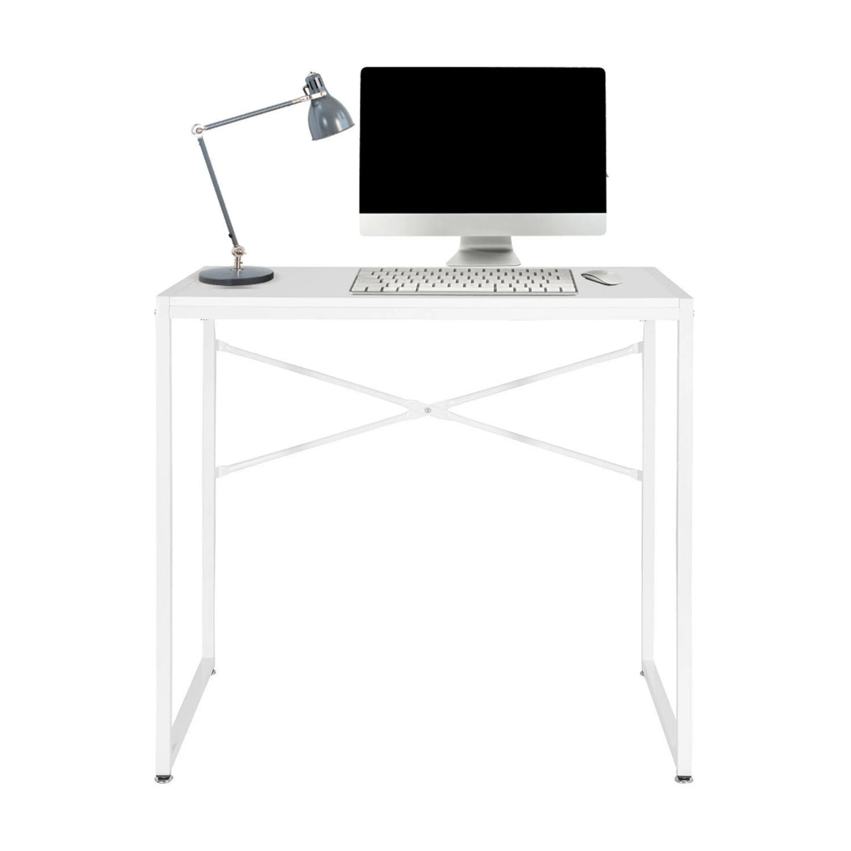 Scrivania bianca EASY UP H I con rinforzo a X e accessori di hjh OFFICE