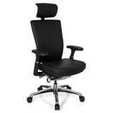 Sedia da ufficio professionale NOVA nera in pelle con poggiatesta e base a cinque ruote di hjh OFFICE – vista a 360° (vista frontale a tre quarti 40°)