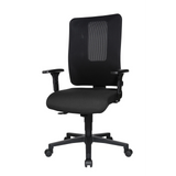 Sedia da ufficio professionale HJH WORK PRO nera con schienale in rete e base a cinque ruote di Topstar – vista a 360° (vista frontale a tre quarti 300°)