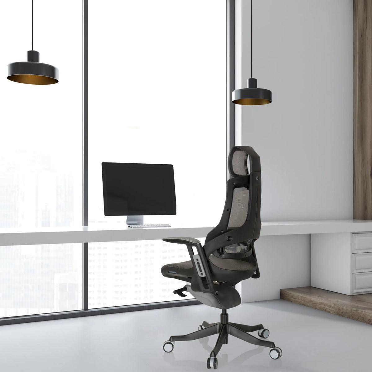 Sedia da ufficio professionale SPEKTRE BLACK grigio-nera con schienale in rete e ruote di hjh OFFICE