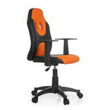 Sedia girevole per bambini KID GAME AL nero-arancione con schienale in rete e base a cinque ruote di hjh OFFICE – vista a 360° (vista frontale a tre quarti 60°)