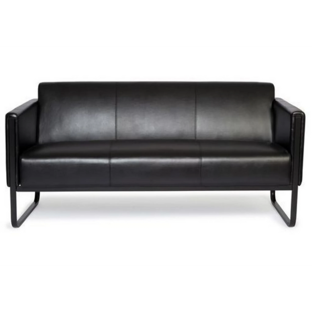 Sofà lounge nero BALI BLACK a tre posti con rivestimento in pelle e struttura in metallo di hjh OFFICE