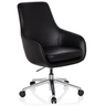 Poltrona professionale BARENO con rivestimento in pelle nera e base a stella cromata su ruote di hjh OFFICE